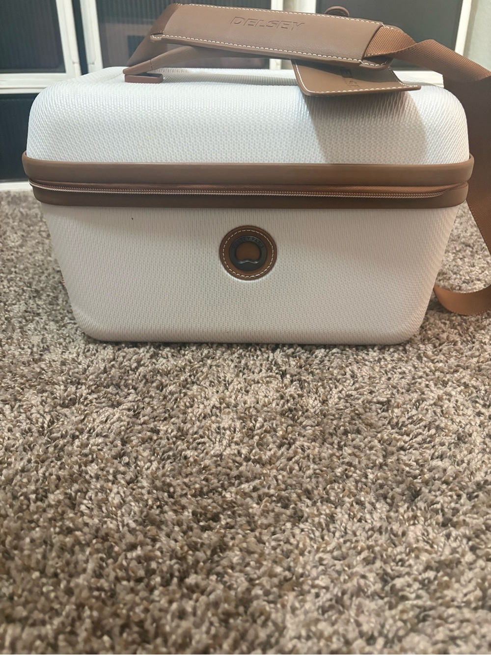 Delsey White and Tan Travel Vanity Case - Structured Carry